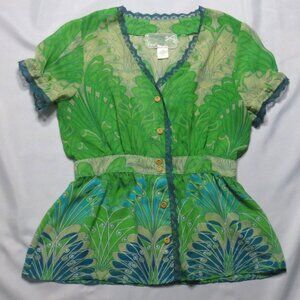 NICK & MO womens BLOUSE green ANTHROPOLOGIE sheer LACE boho VINTAGE SIZE M